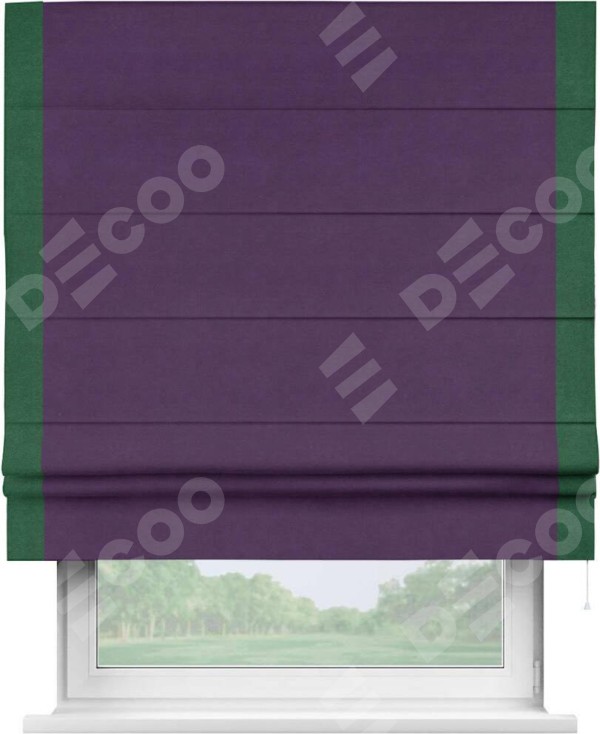 Римская штора «Кортин» с кантом Стрим Дуо, для проема, ткань вельвет темно-фиолетовый