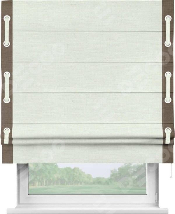 Римская штора «Кортин» с кантом Стрим Дуо (люверсы с пояском), для проема, ткань лён молочный