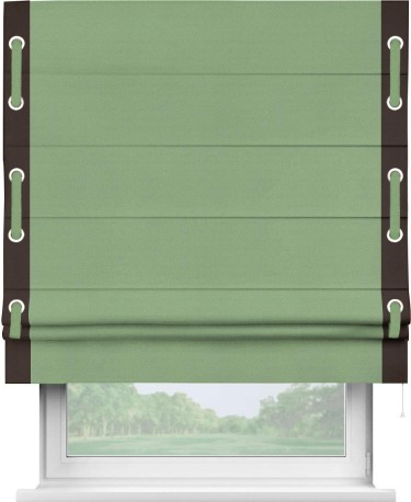 Римская штора «Кортин» с кантом Стрим Дуо (люверсы с пояском), для проема, ткань блэкаут однотонный оливковый