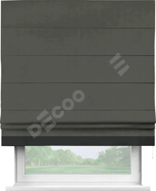 Римская штора «Кортин» для проема, блэкаут однотонный дымчато-серый с кантом Джестер