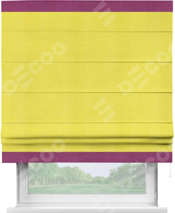Римская штора «Кортин» с кантом Горизонт, для проема, ткань вельвет cветло-желтый