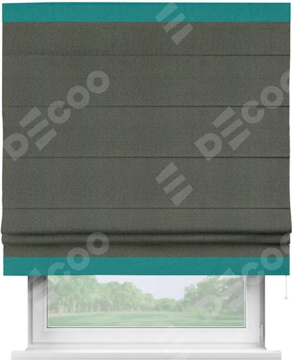 Римская штора «Кортин» с кантом Горизонт, для проема, ткань лён димаут, графит