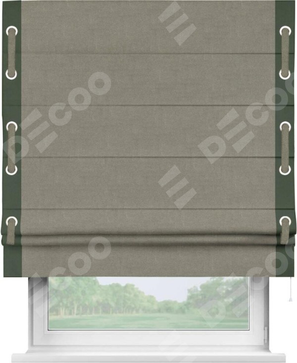 Римская штора «Кортин» с кантом Стрим Дуо (люверсы с пояском), для проема, лён блэкаут шампань