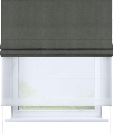 Римская штора «Кортин» день-ночь, ткань вельвет тёмно-серый