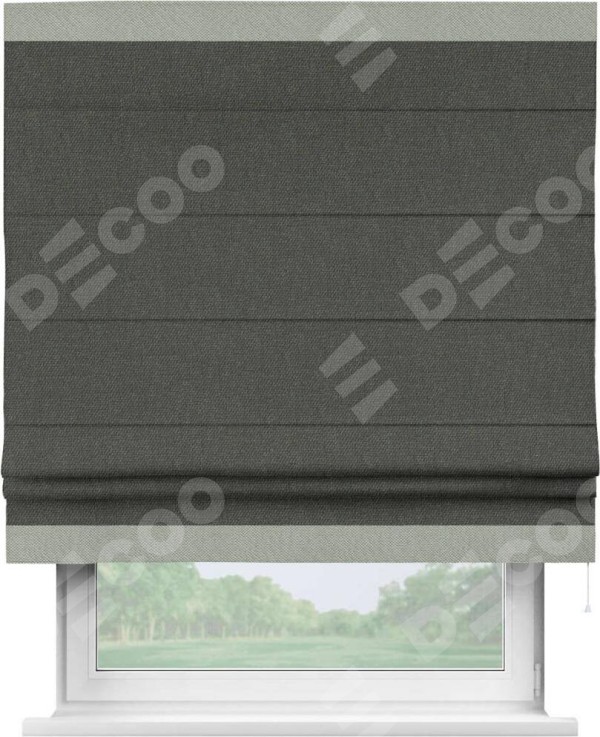 Римская штора «Кортин» с кантом Горизонт, для проема, ткань лён димаут, графитово-серый