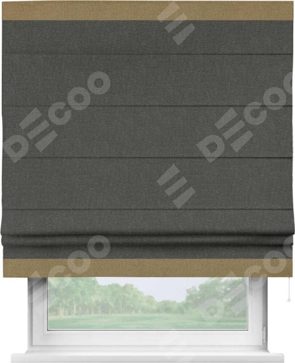 Римская штора «Кортин» с кантом Горизонт, для проема, ткань лён димаут, графитово-серый