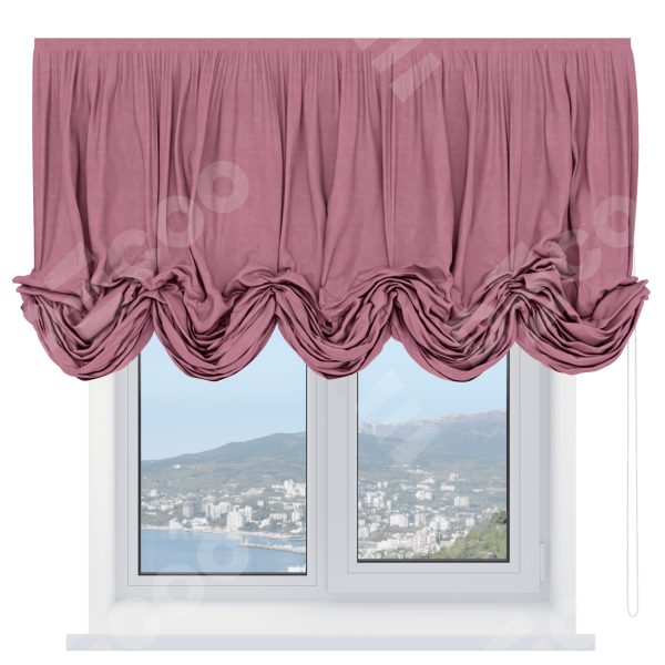 Австрийская штора «Кортин», ткань софт однотонный розовый