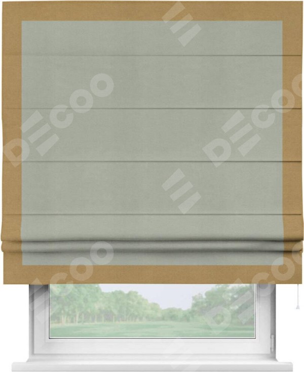 Римская штора «Кортин» с кантом Чесс, для проема, ткань вельвет cветло-серый