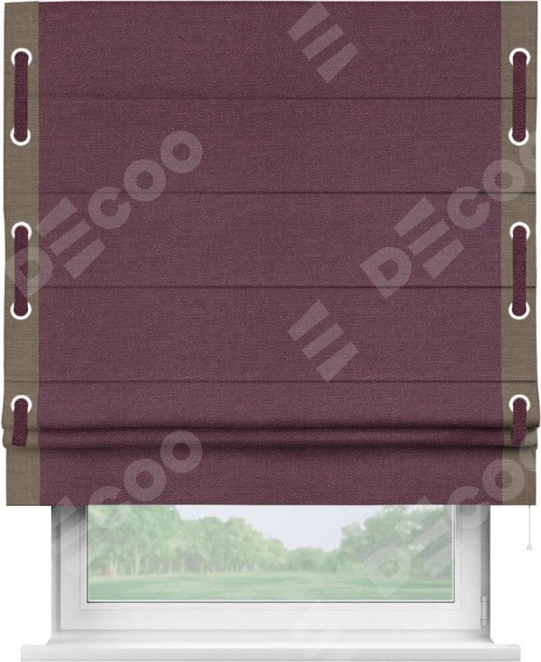 Римская штора «Кортин» с кантом Стрим Дуо (люверсы с пояском), для проема, ткань лён фиолетовый