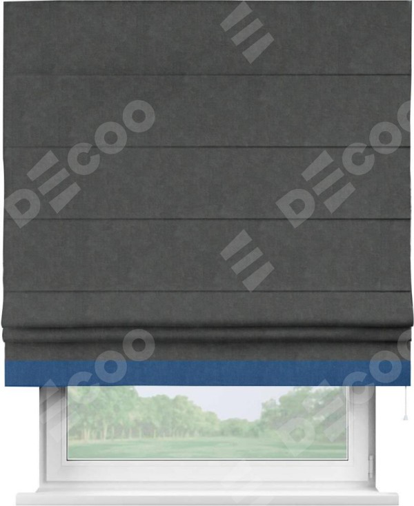 Римская штора «Кортин» с кантом Джестер, для проема, ткань вельвет цвет тёмно-серый