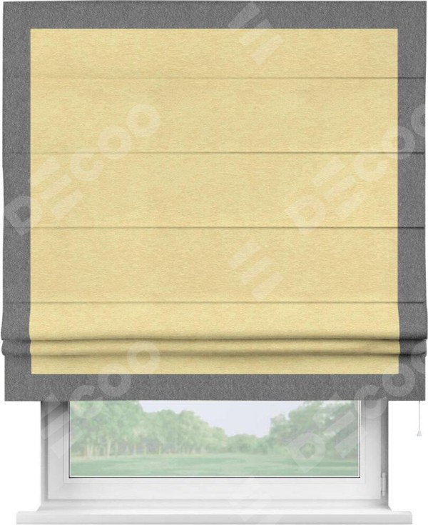 Римская штора «Кортин» с кантом Чесс, для проема, ткань софт однотонный золотой