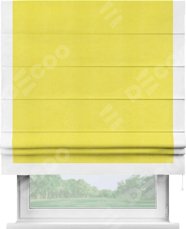 Римская штора «Кортин» с кантом Виктория, для проема, ткань вельвет cветло-желтый