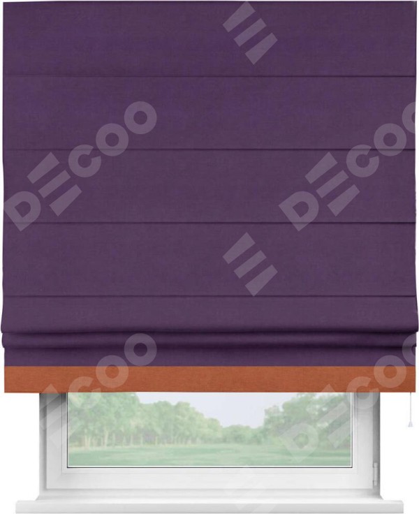 Римская штора «Кортин» с кантом Джестер, для проема, ткань вельвет темно-фиолетовый