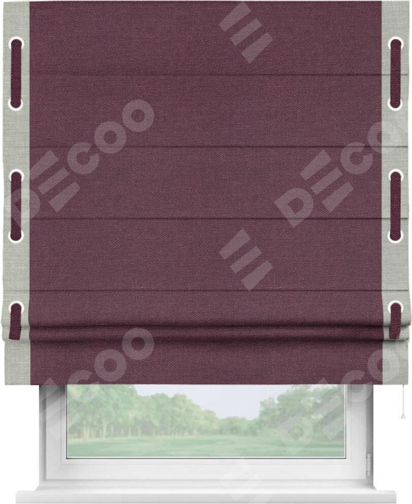 Римская штора «Кортин» с кантом Стрим Дуо (люверсы с пояском), для проема, ткань лён фиолетовый