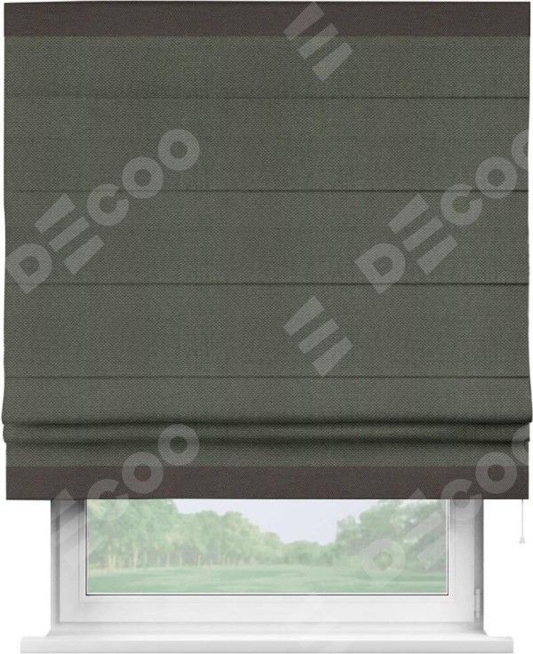 Римская штора «Кортин» с кантом Горизонт, для проема, ткань лён димаут, графит