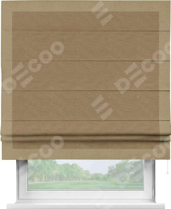 Римская штора «Кортин» с кантом Чесс, для проема, ткань лён димаут, коричневый