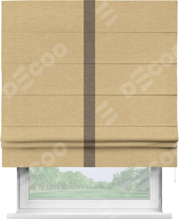 Римская штора «Кортин» с кантом Хайвэй, для проема, ткань лён темно-бежевый