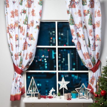 Комплект штор для кухни с подхватами «Новогодняя сказка» 145х180см-2 шт., габардин