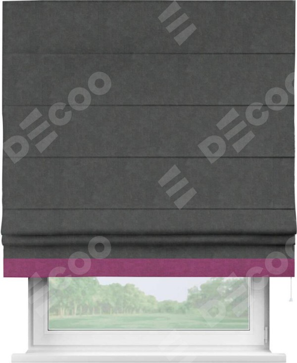 Римская штора «Кортин» с кантом Джестер, для проема, ткань вельвет цвет тёмно-серый