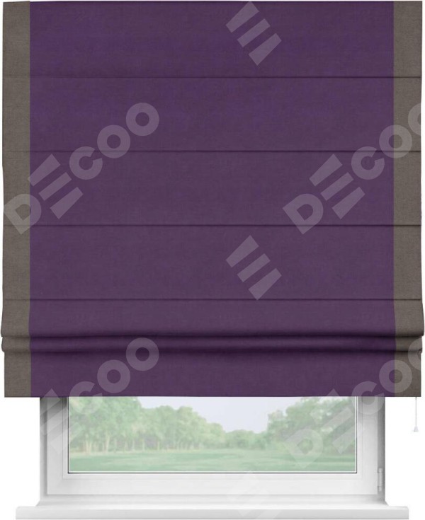 Римская штора «Кортин» с кантом Стрим Дуо, для проема, ткань вельвет темно-фиолетовый