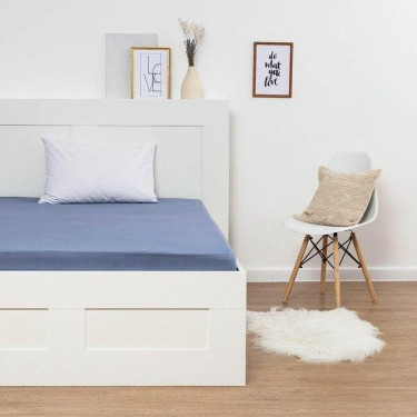 Трикотажная простынь на резинке 160х200х25см голубой кулирка, 120г/м хл100%