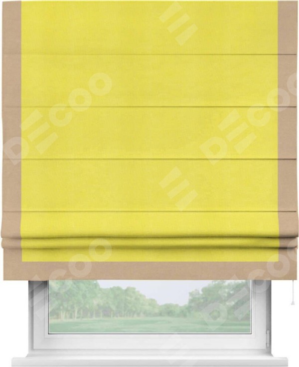 Римская штора «Кортин» с кантом Виктория, для проема, ткань вельвет cветло-желтый