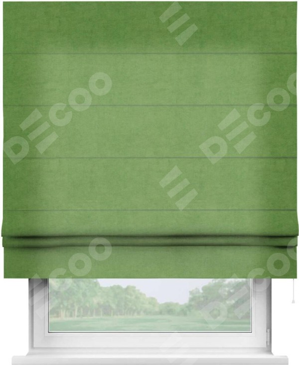 Римская штора «Кортин» для проема, ткань вельвет салатовый