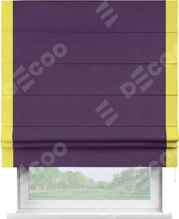 Римская штора «Кортин» с кантом Стрим Дуо, для проема, ткань вельвет темно-фиолетовый