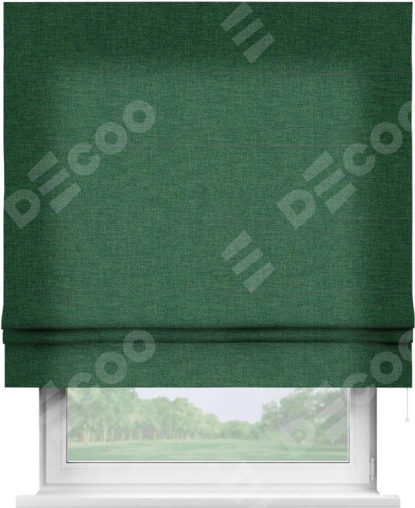 Римская штора «Кортин» для проема, ткань лён серо-зелёный