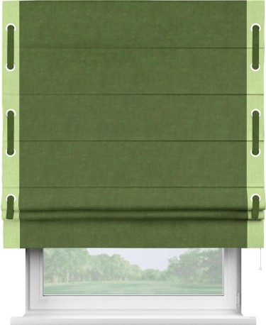 Римская штора «Кортин» для проема, канвас трава, с кантом Стрим Дуо (люверсы с пояском)