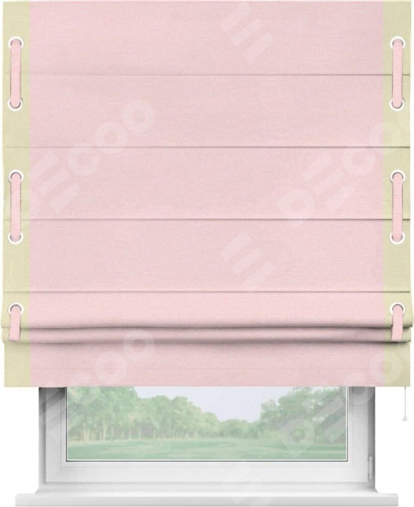 Римская штора «Кортин» с кантом Стрим Дуо (люверсы с пояском), для проема, ткань блэкаут однотонный розовый