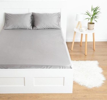 Простыня на резинке Этель 200*220*25 см, цв.серый, 100% хлопок, мако-сатин, 125 г/м²