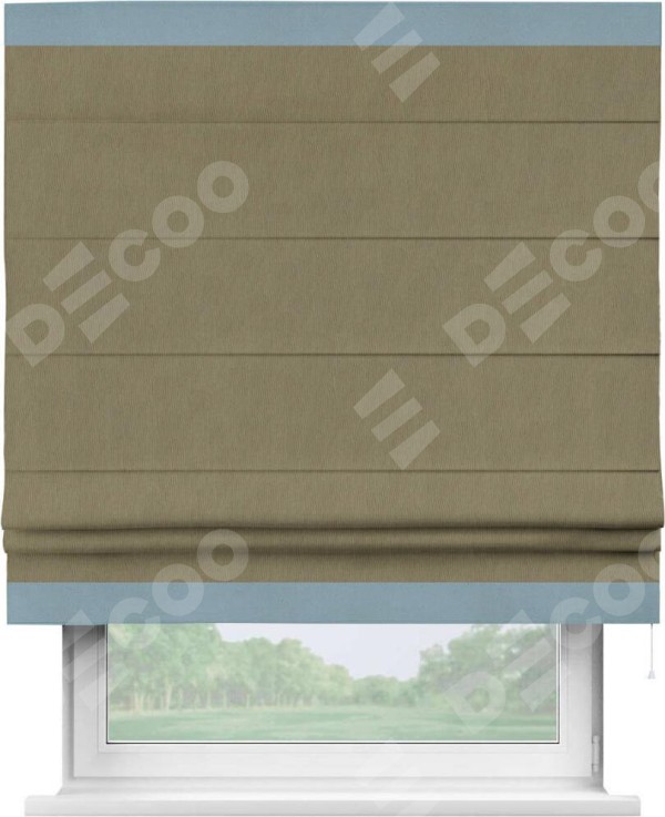 Римская штора «Кортин» с кантом Горизонт, для проема, ткань блэкаут однотонный бежево-золотой