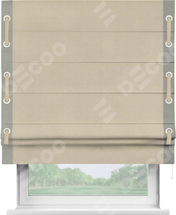 Римская штора «Кортин» с кантом Стрим Дуо (люверсы с пояском), для проема, ткань блэкаут однотонный кофейно-бежевый