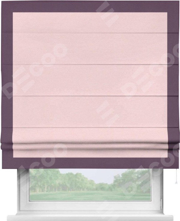 Римская штора «Кортин» с кантом Чесс, для проема, ткань блэкаут однотонный розовый