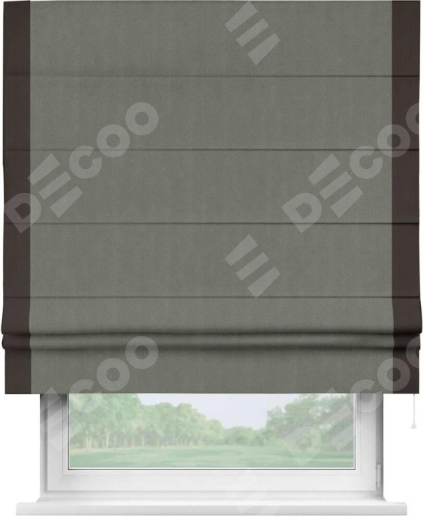 Римская штора «Кортин» с кантом Стрим Дуо, для проема, ткань блэкаут однотонный тёмно-серый