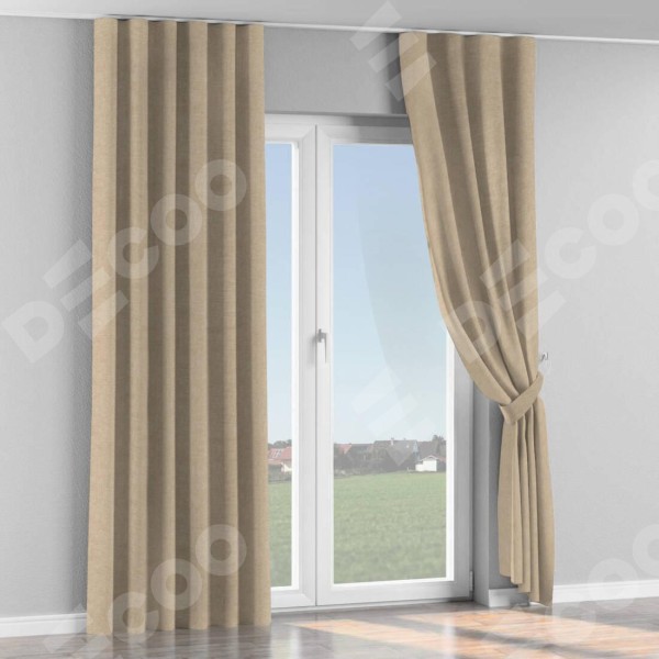 Комплект штор на тесьме «Волна», лён кашемир бежевый