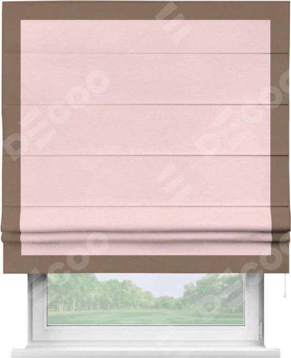 Римская штора «Кортин» с кантом Чесс, для проема, ткань блэкаут однотонный розовый