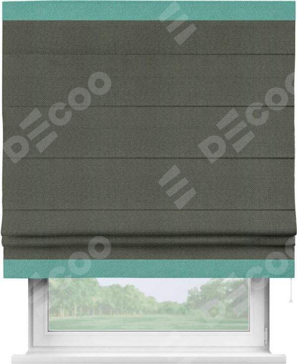 Римская штора «Кортин» с кантом Горизонт, для проема, ткань лён димаут, графит