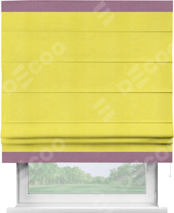 Римская штора «Кортин» с кантом Горизонт, для проема, ткань вельвет cветло-желтый