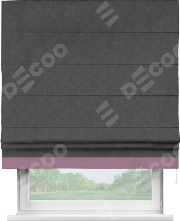 Римская штора «Кортин» с кантом Джестер, для проема, ткань вельвет цвет тёмно-серый