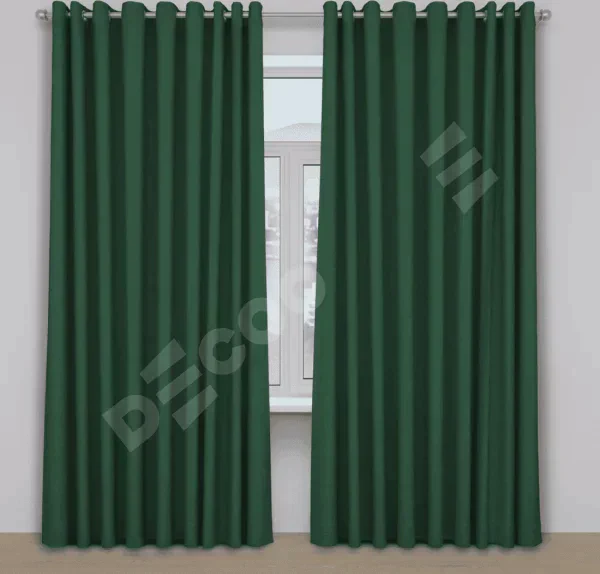 Шторы на люверсах лён димаут, тёмно-зелёный