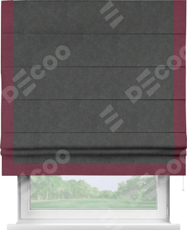 Римская штора «Кортин» с кантом Виктория, для проема, ткань вельвет цвет тёмно-серый