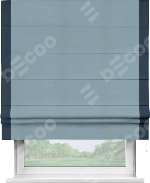 Римская штора «Кортин» с кантом Стрим Дуо, для проема, ткань блэкаут однотонный серо-голубой