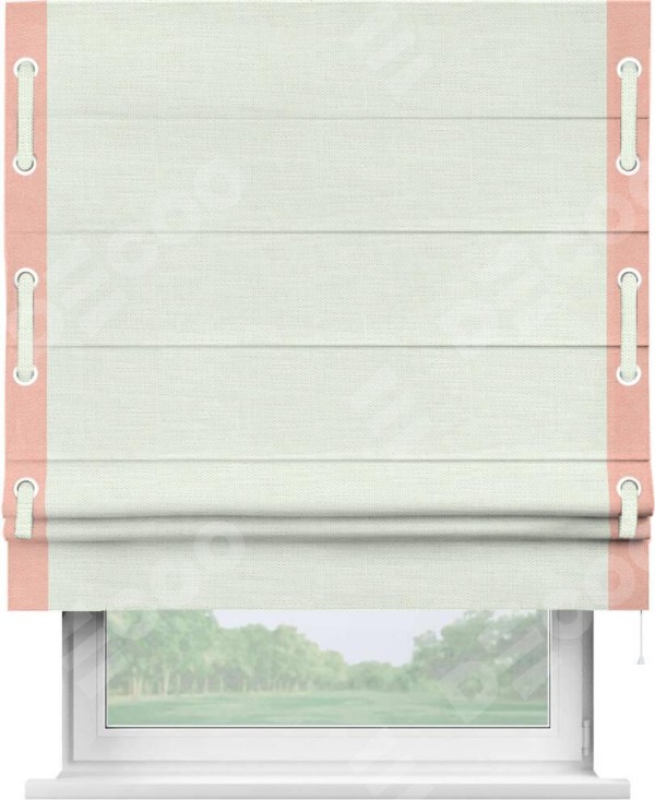 Римская штора «Кортин» с кантом Стрим Дуо (люверсы с пояском), для проема, ткань лён молочный