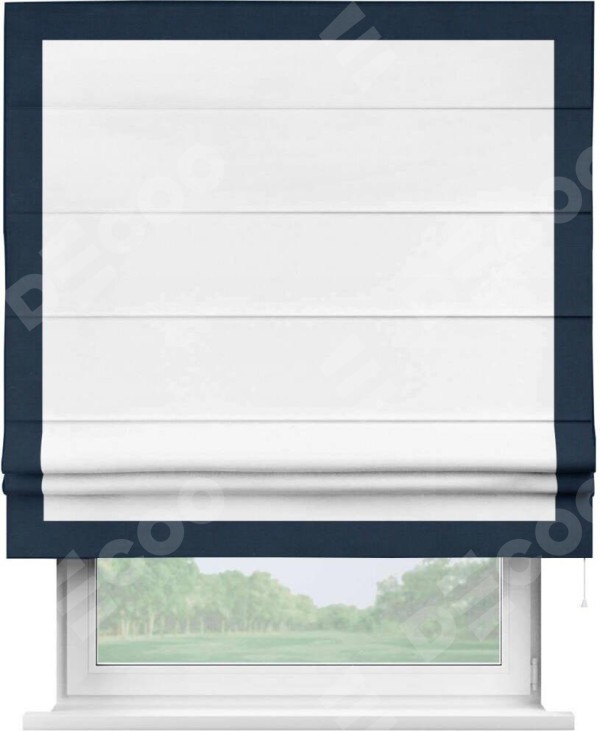 Римская штора «Кортин» с кантом Чесс, для проема, ткань вельвет белый