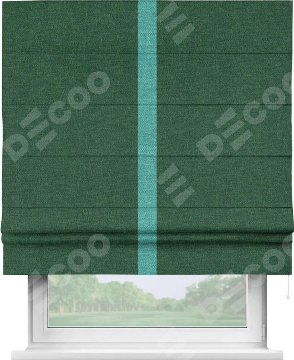 Римская штора «Кортин» с кантом Хайвэй, для проема, ткань лён серо-зеленый