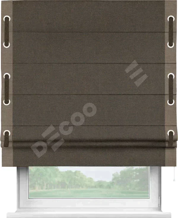Римская штора «Кортин» с кантом Стрим Дуо (люверсы с пояском), для проема, ткань лён темно-коричневый