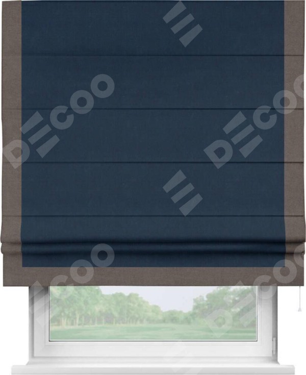 Римская штора «Кортин» с кантом Виктория, для проема, ткань вельвет темно-синий