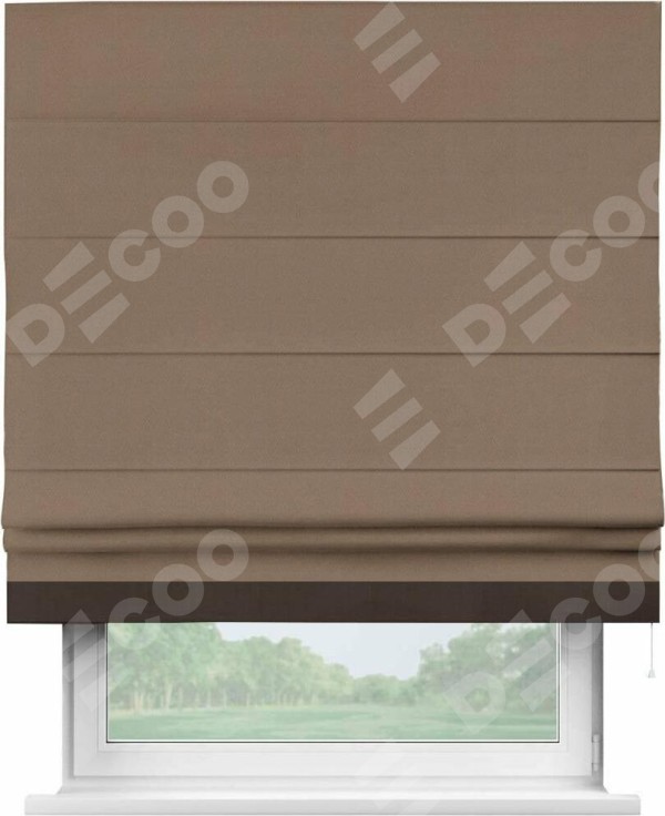 Римская штора «Кортин» с кантом Джестер, для проема, ткань блэкаут однотонный коричневый